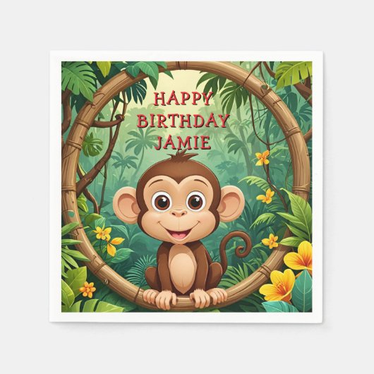 "Monkey Cartoon Party servet – aangepaste tekst Ki (Voorkant)