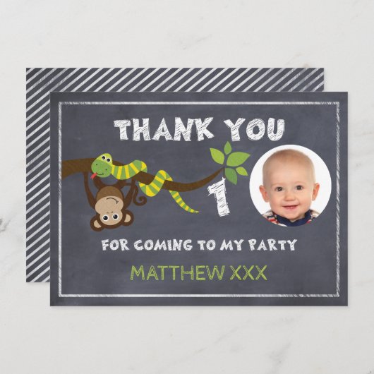 Monkey Chalkboard 1e verjaardag Dank je wel Bedankkaart (Voorkant / Achterkant)
