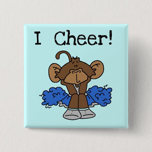 Monkey Cheerleader Blue en Gray Tshirts en Gifts Vierkante Button 5,1 Cm (Voorkant)