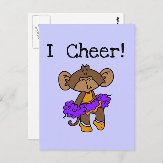 Monkey Cheerleader Gold en Paars Briefkaart (Voorkant / Achterkant)