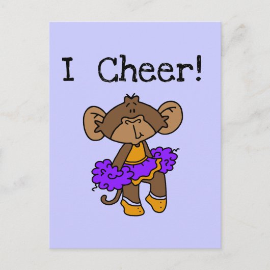 Monkey Cheerleader Gold en Paars Briefkaart (Voorkant)