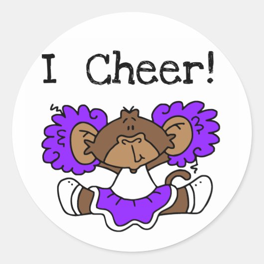 Monkey Cheerleader Paarse en Wit Ronde Sticker (Voorkant)