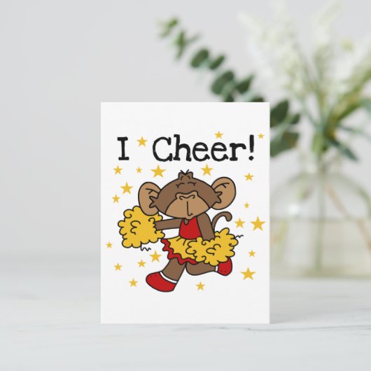 Monkey Cheerleader Red en Gold T-shirts en cadeaut Briefkaart (Staand voorkant)