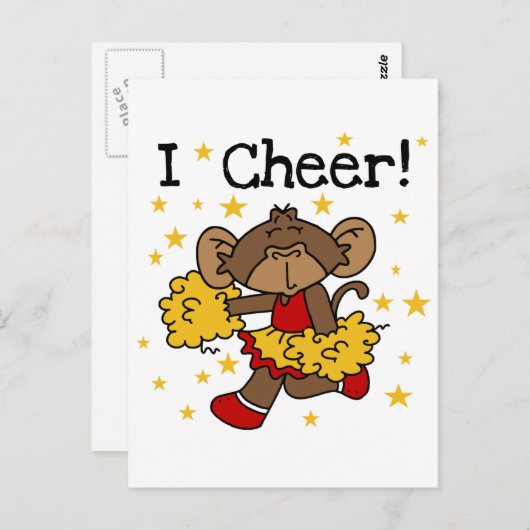 Monkey Cheerleader Red en Gold T-shirts en cadeaut Briefkaart (Voorkant / Achterkant)