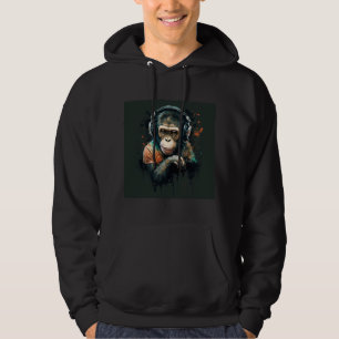 Monkey Chimp DJ met hoofdtelefoon, muziekliefhebbe Hoodie