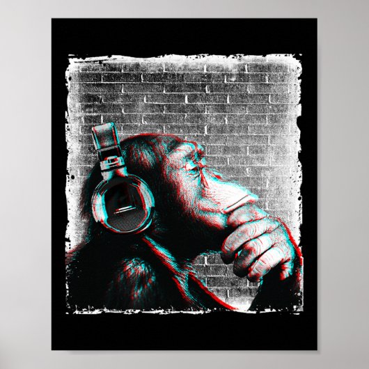 Monkey chimp met hoofdtelefoon Shirt - EDM DJ Musi Poster (Voorkant)