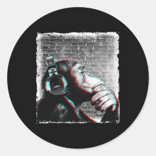 Monkey chimp met hoofdtelefoon Shirt - EDM DJ Musi Ronde Sticker