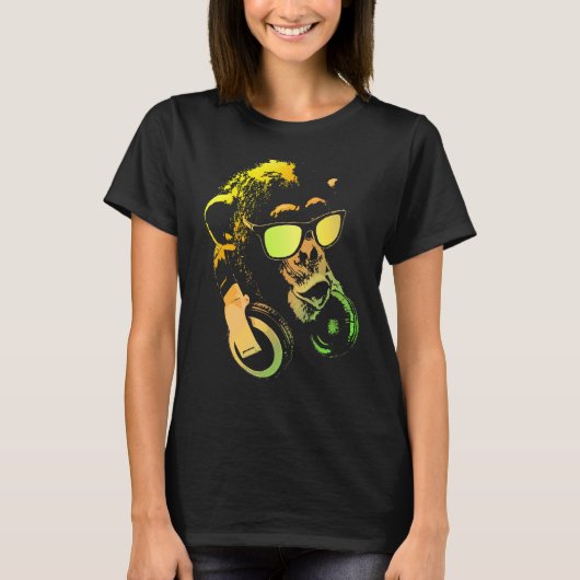 Monkey Chimp met zonnebrillen en hoofdtelefoons T-shirt (Voorkant)