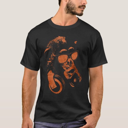 Monkey Chimp met zonnebrillen en hoofdtelefoons T-shirt (Voorkant)