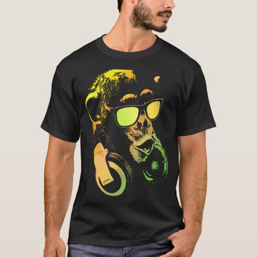 Monkey Chimp met zonnebrillen en hoofdtelefoons T-shirt (Voorkant)