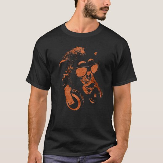 Monkey Chimp met zonnebrillen en hoofdtelefoons T-shirt (Voorkant)
