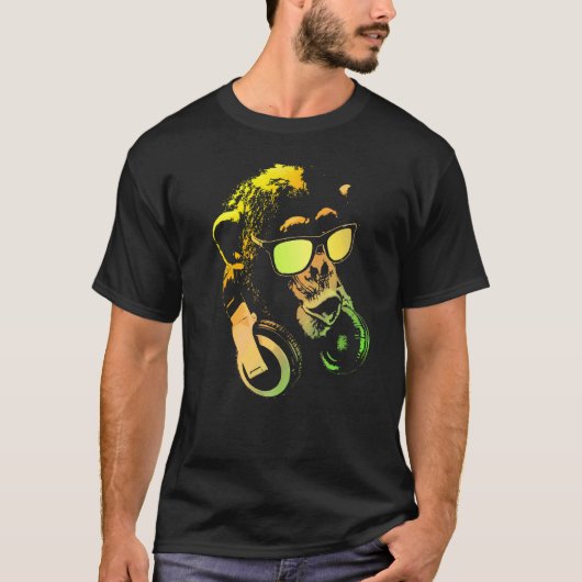 Monkey Chimp With Sunglasses And Headphones T-shirt (Voorkant)