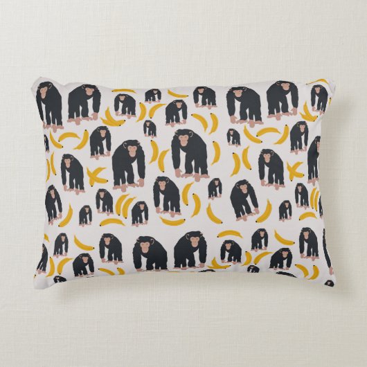 Monkey Chimpansee & Banana Pattern Accent Kussen (Voorkant)