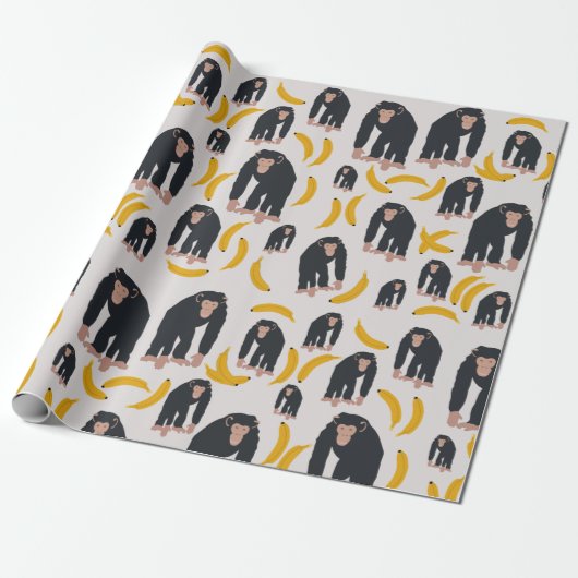 Monkey Chimpansee & Banana Pattern Cadeaupapier (Uitgerold)