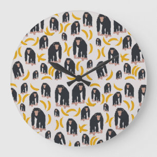 Monkey Chimpansee & Banana Pattern Grote Klok