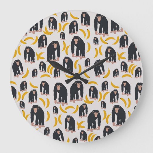 Monkey Chimpansee & Banana Pattern Grote Klok (Voorkant)