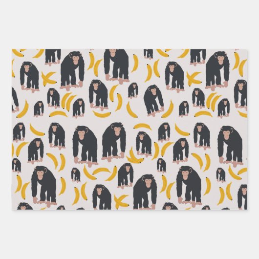 Monkey Chimpansee & Banana Pattern Inpakpapier Vel (Voorkant 3)
