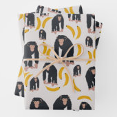 Monkey Chimpansee & Banana Pattern Inpakpapier Vel (In situ)