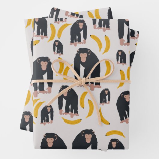 Monkey Chimpansee & Banana Pattern Inpakpapier Vel (In situ)