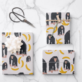 Monkey Chimpansee & Banana Pattern Inpakpapier Vel