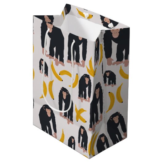 Monkey Chimpansee & Banana Pattern Medium Cadeauzakje (Voorkant Gekanteld)