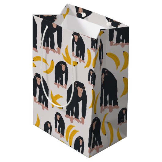Monkey Chimpansee & Banana Pattern Medium Cadeauzakje (Achterkant Gekanteld)