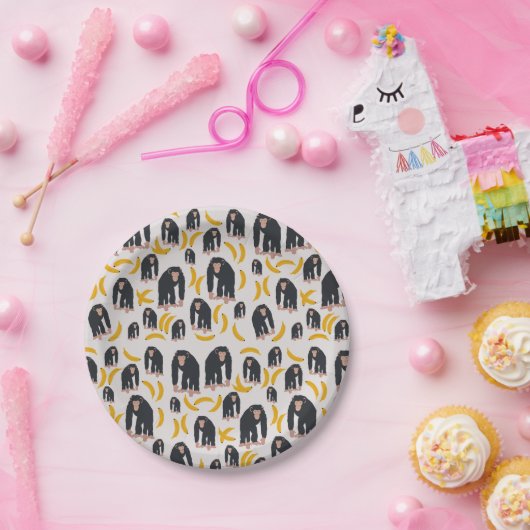 Monkey Chimpansee & Banana Pattern Papieren Bordje (Feest)