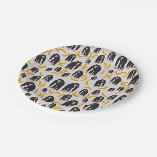 Monkey Chimpansee & Banana Pattern Papieren Bordje (Gekanteld)