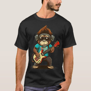 Monkey chimpansee spelen akoestische rock gitaar t-shirt