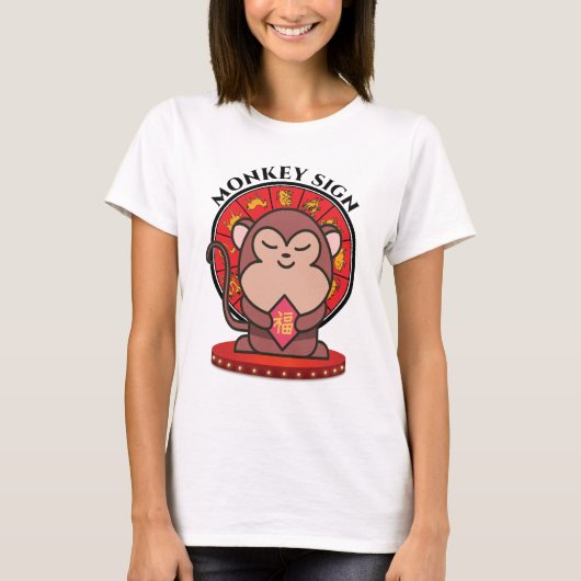Monkey Chinese Zodiac Sign Vrouwen Wit T-shirt (Voorkant)