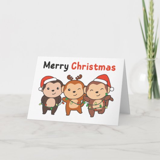 Monkey Christmas Animals Monkeys Merry Christmas H Feestdagen Kaart (Voorkant)