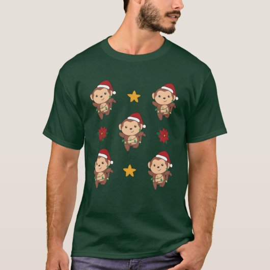 Monkey Christmas Winter Animals Monkeys retro T-shirt (Voorkant)