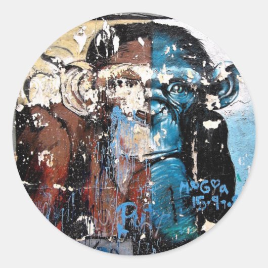 Monkey Classic Ronde Sticker, Glanzend Ronde Sticker (Voorkant)