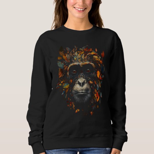 Monkey Colourful Autumn Art Jungle Zoo Artwork Mot Trui (Voorkant)