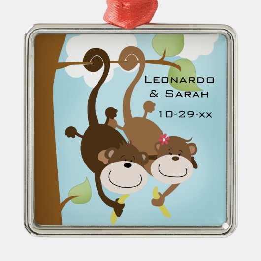 Monkey Couple in Tree Custom Ornaming Metalen Ornament (Voorkant)