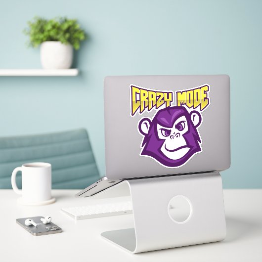 Monkey Crazy-modus Sticker (Laptop op bureau)
