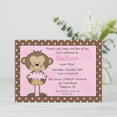 Monkey Cupcake Birthday Uitnodiging (Staand voorkant)