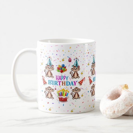 Monkey Cupcake Happy Birthday Mug  Koffiemok (Met donut)