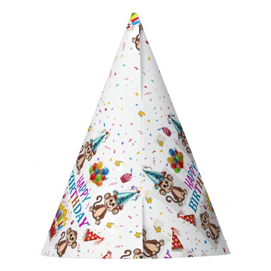 Monkey Cupcakes Happy Birthday Paper  Feesthoedjes (Achterkant)