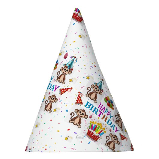 Monkey Cupcakes Happy Birthday Paper  Feesthoedjes (Rechts)