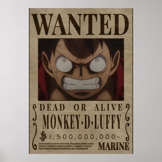 Monkey D Luffy One Piece Bounty Gezocht Poster (Voorkant)