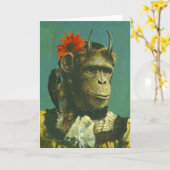 Monkey Demon Greetings Kaart (Gele Bloem)