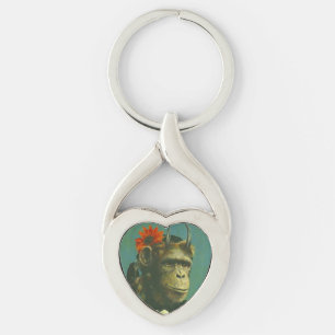 Monkey Demon Heart-vormige Keyring Sleutelhanger