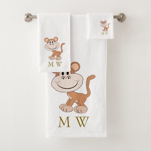 Monkey Design Monogrammed Bad Handdoek (Insitu)