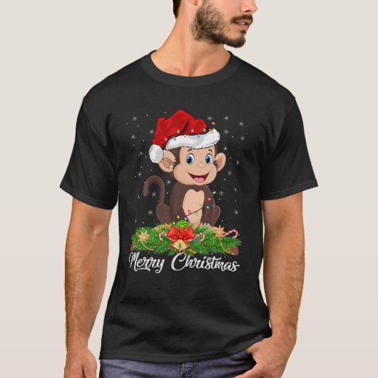 Monkey Dierenvriend Matching Santa Hat Monkey Chri T-shirt (Voorkant)