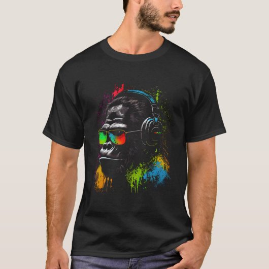 Monkey DJ met hoofdtelefoon en zonnebril Gorilla M T-shirt (Voorkant)