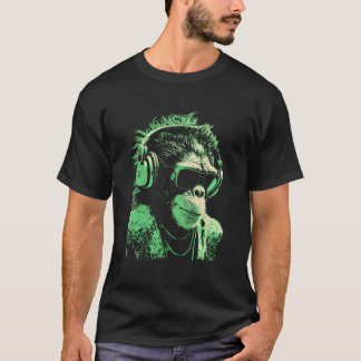 Monkey DJ met hoofdtelefoon en zonnebril T-shirt