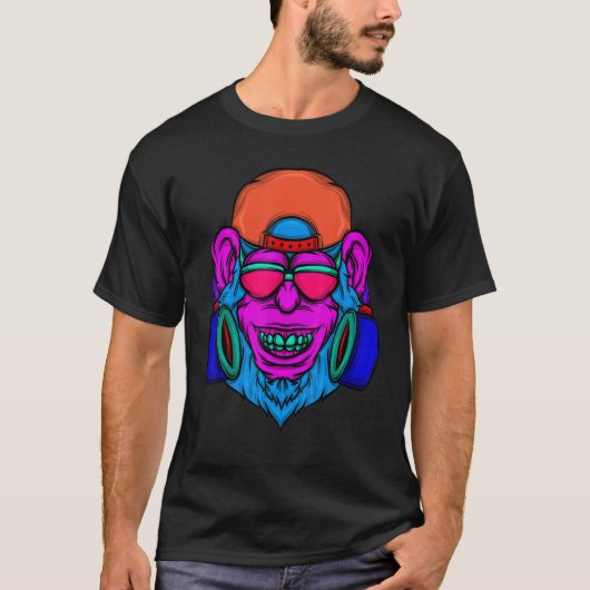 Monkey Dj Zookeeper Music Primate Retro 80's 90's T-shirt (Voorkant)