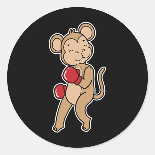 Monkey doet aan boksen ronde sticker (Voorkant)