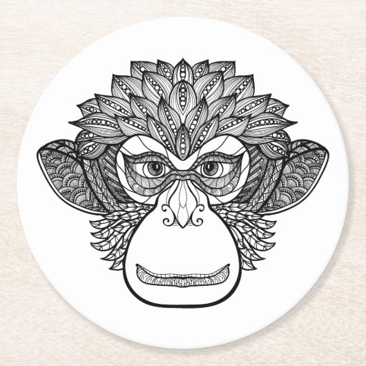 Monkey Doodle Face Ronde Kartonnen Onderzetter (Voorkant)